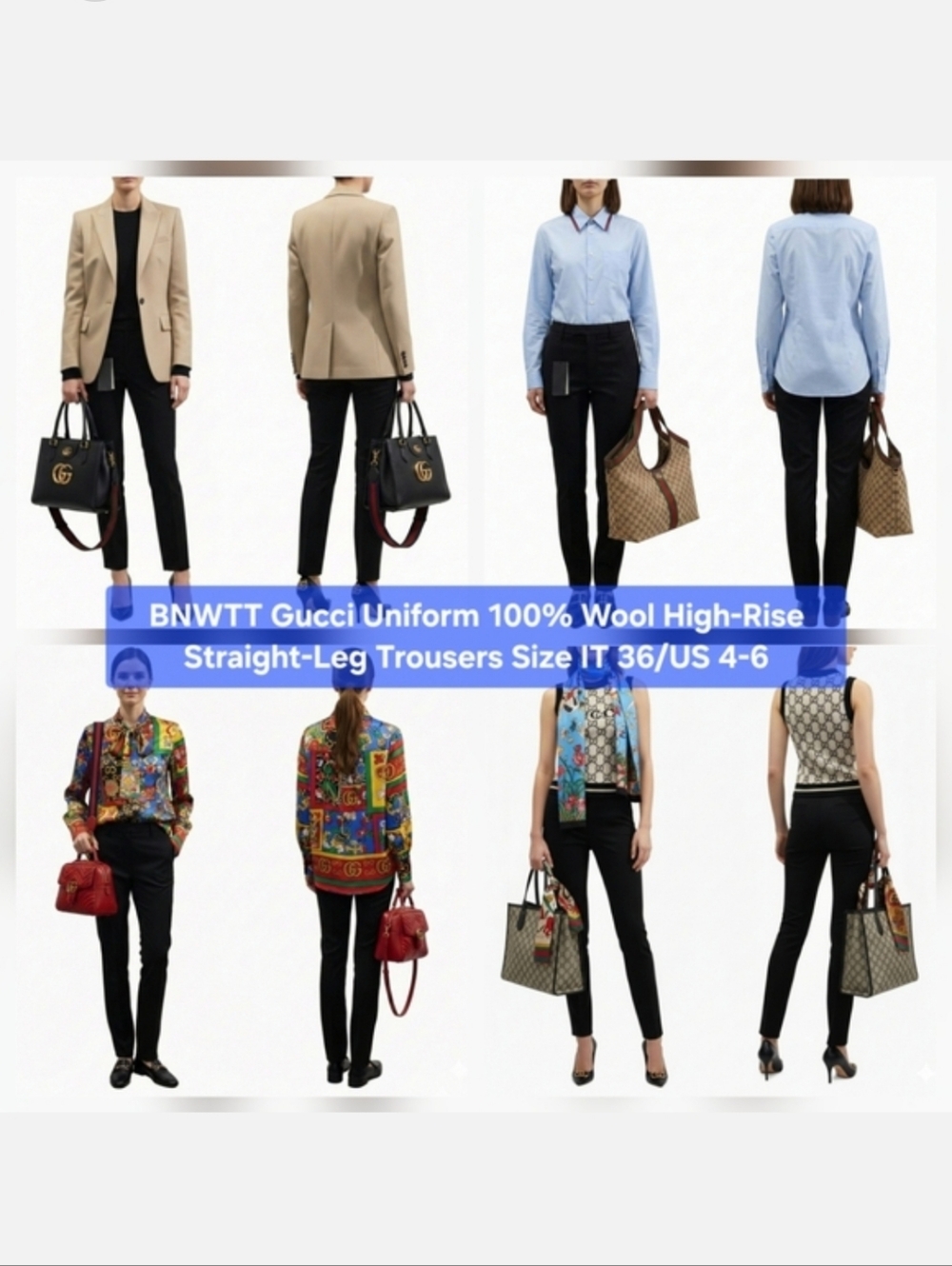 BNWTT Gucci Uniform 100% Wool High-Rise Straight-Leg Trousers Size IT 36/US 4-6